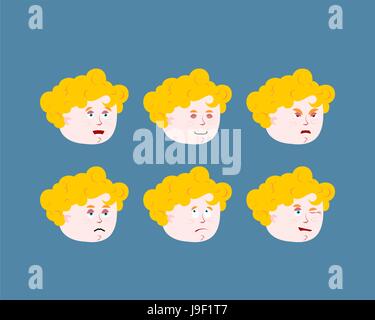 Emozioni cupido baby. Impostare espressioni avatar kids amur. Il bene e il male. Scoraggiati e allegro. Curly-pelose bo del volto Illustrazione Vettoriale