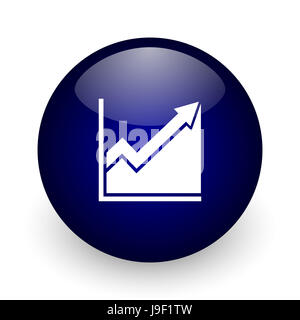 Istogramma blu sfera lucida web, icona su sfondo bianco. Round 3D render pulsante. Foto Stock