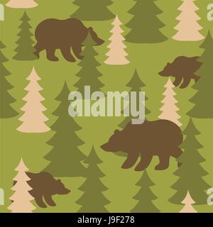Militare sfondo camouflage orsi nei boschi. Belve feroci e alberi protettivi modello senza giunture. Soldato dell'esercito la texture per i vestiti. Ornamento per hunte Illustrazione Vettoriale