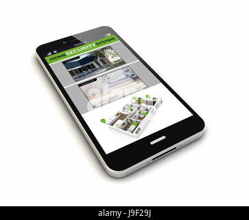 3D rendering di un originale smartphone con sistemi TVCC sullo schermo. Grafici dello schermo sono costituiti. Foto Stock
