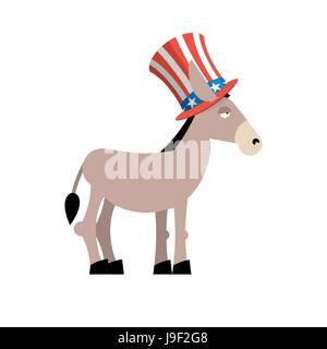 Donkey democratici. Asino in lo zio Sam hat. Simbolo del partito politico in America. Illustrazione politico per le elezioni in America. Patriottico nazionale ha Illustrazione Vettoriale