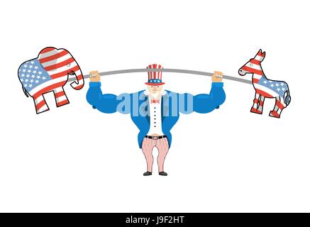 Lo zio Sam e asino e elefante. democratica e asino elefante repubblicano forte lo zio Sam va in per lo sport. Sport forte in America. Nazionale USA Illustrazione Vettoriale