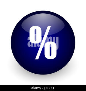 Percentuale di blu sfera lucida web, icona su sfondo bianco. Round 3D render pulsante. Foto Stock