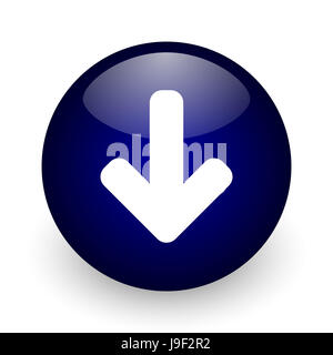 Scaricare la freccia blu sfera lucida web, icona su sfondo bianco. Round 3D render pulsante. Foto Stock