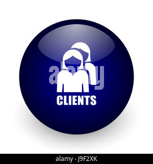 I clienti blu sfera lucida web, icona su sfondo bianco. Round 3D render pulsante. Foto Stock