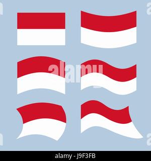 Bandiera di Monaco. Insieme di flag di Monaco Repubblica in varie forme. Sviluppo di bandiera monegasca stato europeo Illustrazione Vettoriale