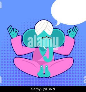 Signore Ganesha. Blue Elephant yogi medita. Bestia in turbante indiano è impegnato nello yoga. Meditando animale. Elephant raggiunti illuminismo isolato. Un Illustrazione Vettoriale