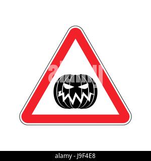 Halloween cartello di avviso rosso. Masquerade Pericolo simbolo di attenzione. Pericolo cartello stradale triangolo zucca Illustrazione Vettoriale