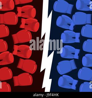 Il pugilato battaglia team. Blu vs rossi. Guanti hit di colpire. Poster per tornei sportivi Illustrazione Vettoriale