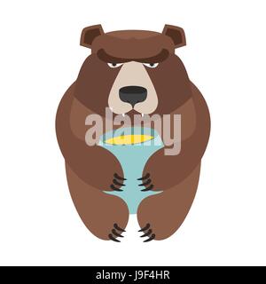 Orso e il miele canna. Carino animale selvatico e cibo. Forest predator Illustrazione Vettoriale