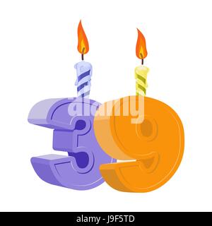 39 anni di compleanno. Numero con candela di festa per la torta di vacanza. Trentanove anni anniversario Illustrazione Vettoriale