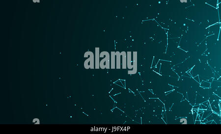 Abstract di punti collegati su un blu brillante background. Concetto tecnologico. 3d reso Foto Stock