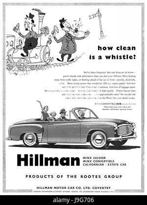 1954 British pubblicità per la Hillman Minx autovettura convertibile. Foto Stock