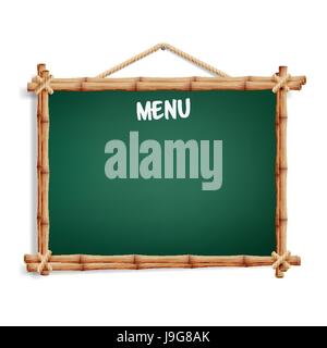 Cafe scheda del menu. Isolato su sfondo bianco. Realistico Lavagna Verde con telaio in legno appesi. Illustrazione Vettoriale Illustrazione Vettoriale