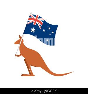 Canguri e bandiera australiana. wallaby per Australia giorno Emblema Illustrazione Vettoriale