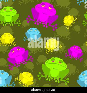 Frog seamless pattern. Rana velenosi in bog. Sfondo di rettili. Ornamento di animali anfibio. Toad texture Illustrazione Vettoriale