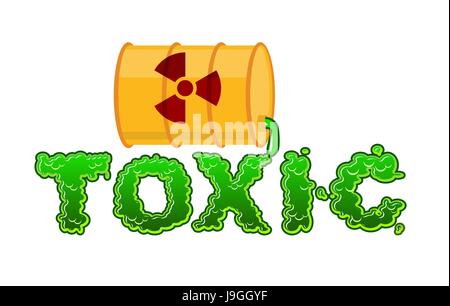 Lettring tossici. Liquido lettere di colore verde e la canna di veleno rifiuti. Fluido acido radioattivo font Illustrazione Vettoriale