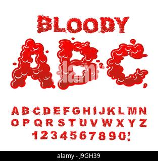 Bloody ABC. Liquido rosso lettera. Lettring fluido. Font di sangue di scarlatto segno. Alfabeto gore Illustrazione Vettoriale