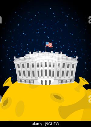 Casa bianca di luna. Il presidente USA la residenza nello spazio. American National Palace mosche. Palazzo del Governo collegata al futuro Stato. Fantastico a principale Illustrazione Vettoriale