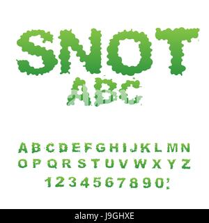 Snot font. Lamentiamo alfabeto. Melma verde lettere. Booger ABC. Lettering scivolose. Il muco tipografia Illustrazione Vettoriale