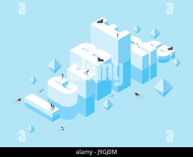 Iceberg. 3D lettere di ghiaccio. Icy lettere tipografia. Grande Freddo ghiaccio. I pinguini animali di artico. Gli animali in Antartide. Guarnizioni in oceano. La flora del Nord Pol Illustrazione Vettoriale
