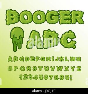 Booger ABC. Melma verde lettere. Snot font. Lamentiamo alfabeto. Lettering scivolose. Il muco tipografia Illustrazione Vettoriale