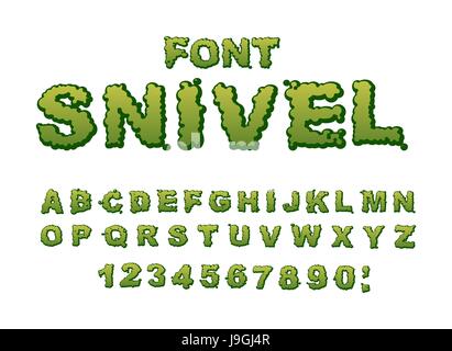 Lamentiamo font. Lettering scivolose. Booger alfabeto. Melma verde lettere. Snot ABC. Il muco tipografia Illustrazione Vettoriale