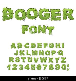 Booger font. Lettering scivolose. Lamentiamo alfabeto. Melma verde lettere. Snot ABC. Il muco tipografia Illustrazione Vettoriale