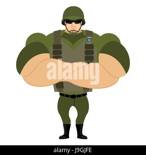 Soldati nel giubbotto antiproiettile. Casco militare. Possenti soldati in abbigliamento protettivo. Esercito forte l'uomo. Veterano di guerra. Gravi e pesanti Fante. Illustrazione Vettoriale