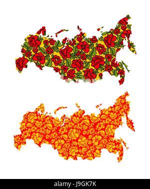 Mappa di russo Khokhloma pittura. Tradizionale russo pattern. Confine di Stato della Federazione russa. Illustrazione patriottica Illustrazione Vettoriale