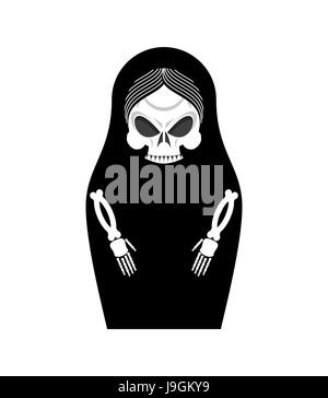 Matrioshka cranio. Folk russo bambola morte. Nazionale bambola nidificata Grim Reaper. Il giocattolo tradizionale in Russia. Souvenir per Halloween Illustrazione Vettoriale