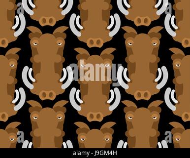 Warthog cinghiale seamless pattern. Africa ornamento di maiale. Animale selvatico sfondo Illustrazione Vettoriale