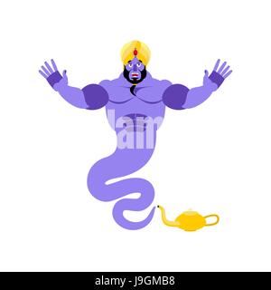 Genie felici gli Emoji. Magic ghost ride emozione. Arabo lo spirito magico avatar Illustrazione Vettoriale