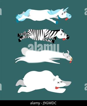Gli animali morti di impostare 1. Unicorn e zebra. Llama e orso polare. animale è la morte. Cadavere di bestia Illustrazione Vettoriale
