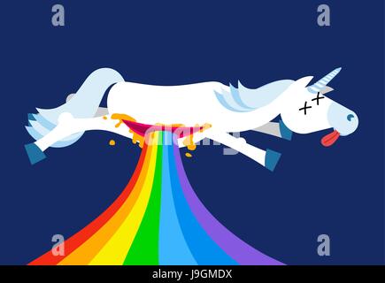 Anatomia unicorn dal ventre intestini cadde rainbow. Dead animale fantastico con avvisatore acustico. Cadavere è mitico bestia Illustrazione Vettoriale