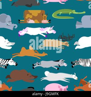 Gli animali a pelo seamless pattern. Guarnizione di tenuta e cervi. Coccodrillo e cammello. Zebra e orso. Trichechi e canguri. Unicorn e orso polare. Latte di mucca e di llama. Don Illustrazione Vettoriale