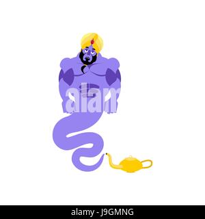 Genie triste gli Emoji. Magic ghost dolorosa emozione. Arabo lo spirito magico avatar Illustrazione Vettoriale