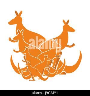 Famiglia di canguro. tipo di Australian wallaby. allevamento di animali selvatici in Australia Illustrazione Vettoriale