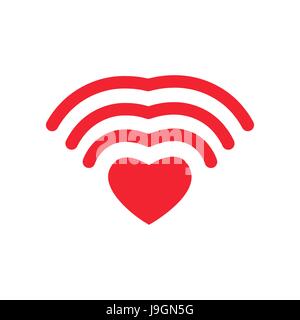 Wi-fi dell'amore. Cuore WiFi. Comunicazione wireless per gli amanti del pulsante romantica Illustrazione Vettoriale