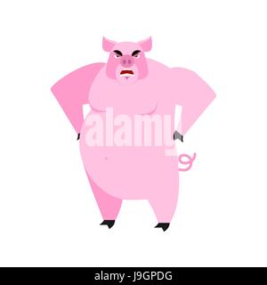 Maiale arrabbiato. Il male del cinghiale. grumpy hog. Salvadanaio di aggressivo Illustrazione Vettoriale