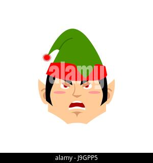 Elf natale arrabbiato gli Emoji. Santa helper aggressiva di emozione . Illustrazione Vettoriale