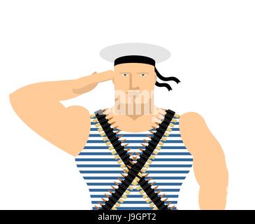 Sailor in striping e gilet peakless cap. 23 febbraio Giorno della Patria difensori in Russia. Russo soldato navale Illustrazione Vettoriale