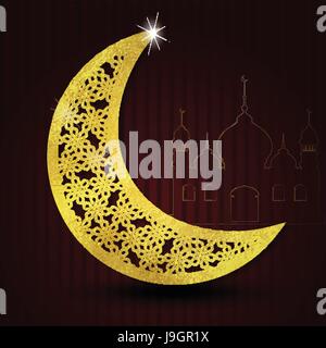 Il Ramadan Kareem scintillante di biglietto di auguri Illustrazione Vettoriale