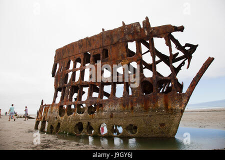 Spiaggia, relitto del Peter Iredale, Fort Stevens, sito storico, area di Warrenton, Astoria, Oregon, Stati Uniti d'America, America Foto Stock