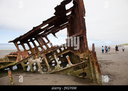 Spiaggia, relitto del Peter Iredale, Fort Stevens, sito storico, area di Warrenton, Astoria, Oregon, Stati Uniti d'America, America Foto Stock