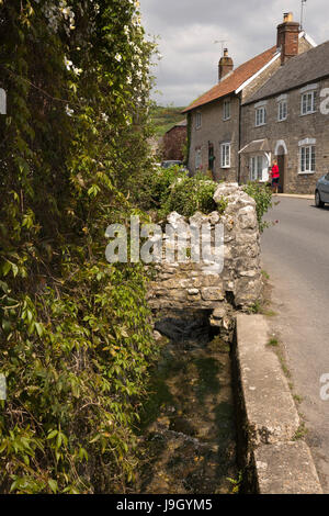 Regno Unito Inghilterra, Dorset, Portesham, ruscello accanto alla strada anteriore Foto Stock