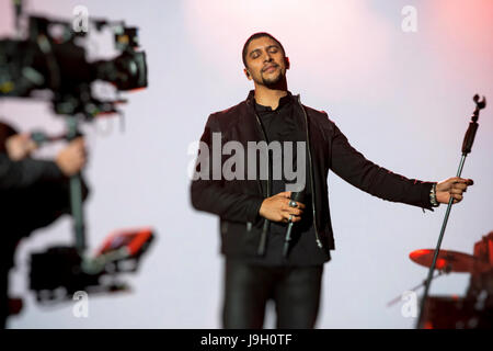 Andreas Bourani presso il CES dopo spettacolo Party Foto Stock