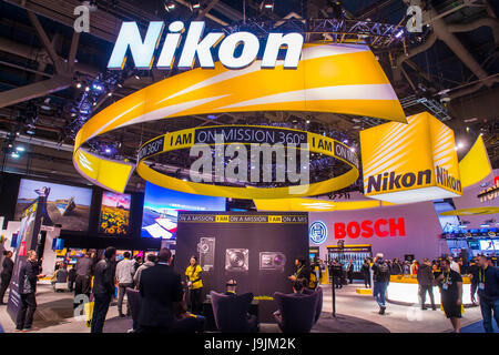 La Nikon stand al CES Show di Las Vegas Foto Stock