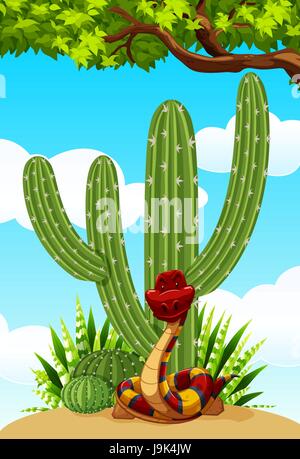 Impianto di cactus e snake sul terreno illustrazione Illustrazione Vettoriale