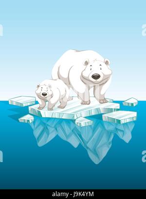 Madre polar bear cub e su ghiaccio illustrazione Illustrazione Vettoriale